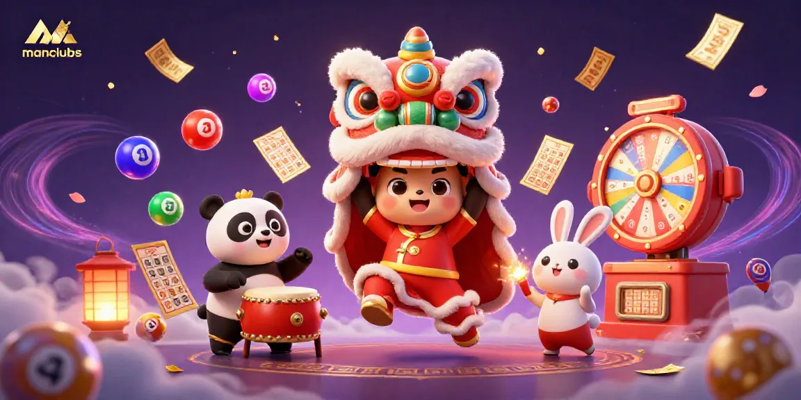 Experience thrilling manclubs gaming with a vibrant lion dance, lottery balls, and festive prizes.