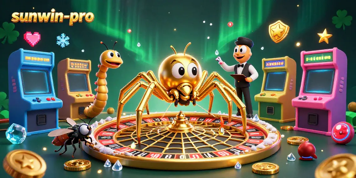 Engaging scene of sunwin-pro casino bet placement with a golden spider and colorful game elements
