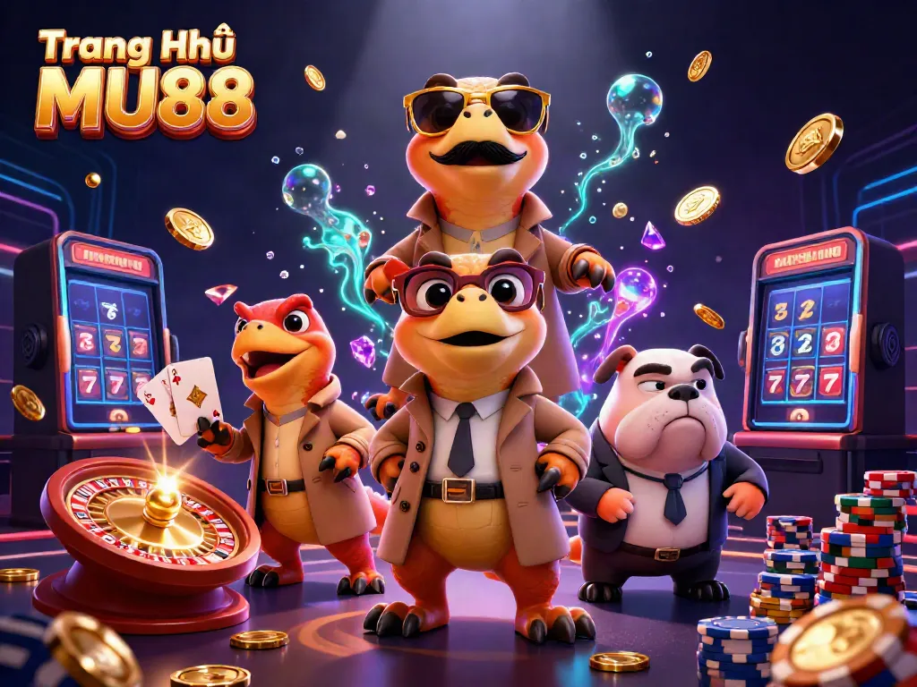 Experience exciting gameplay at Trang Chủ MU88 with raptors in disguise entering a VIP casino lounge