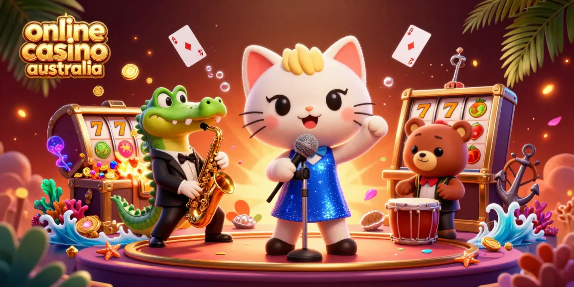 Experience the excitement of online casino Australia with a vibrant 3D jazz casino scene.