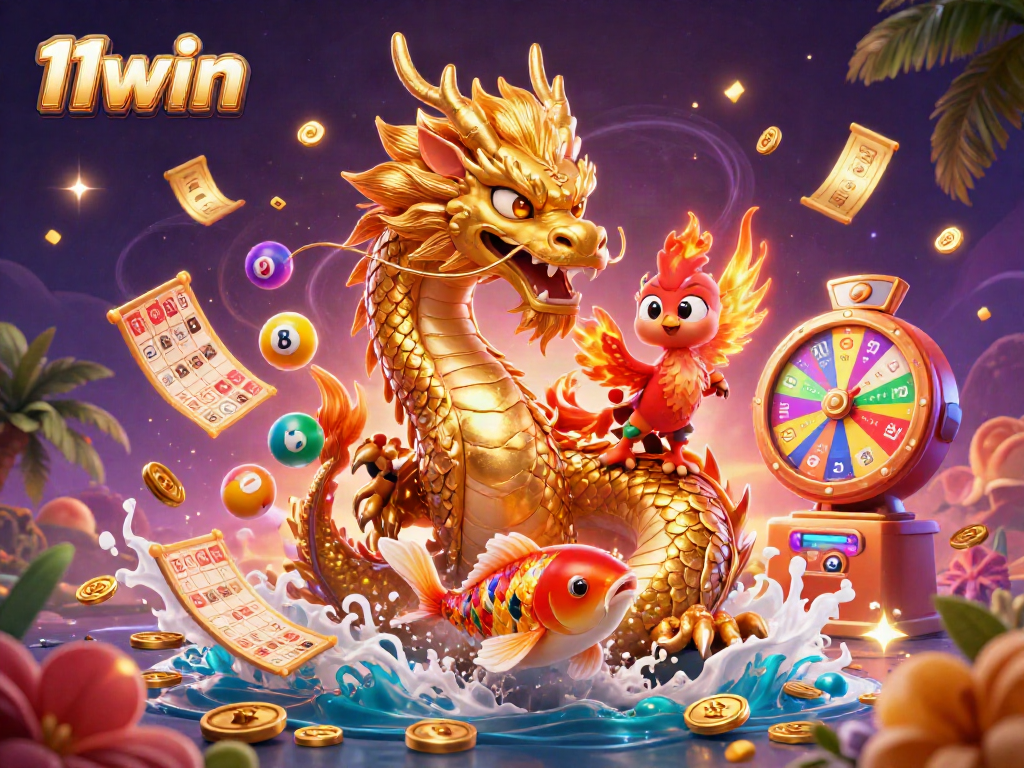Experience thrilling gameplay at 11win with vibrant illustrations of joyous winnings and dynamic casino elements.