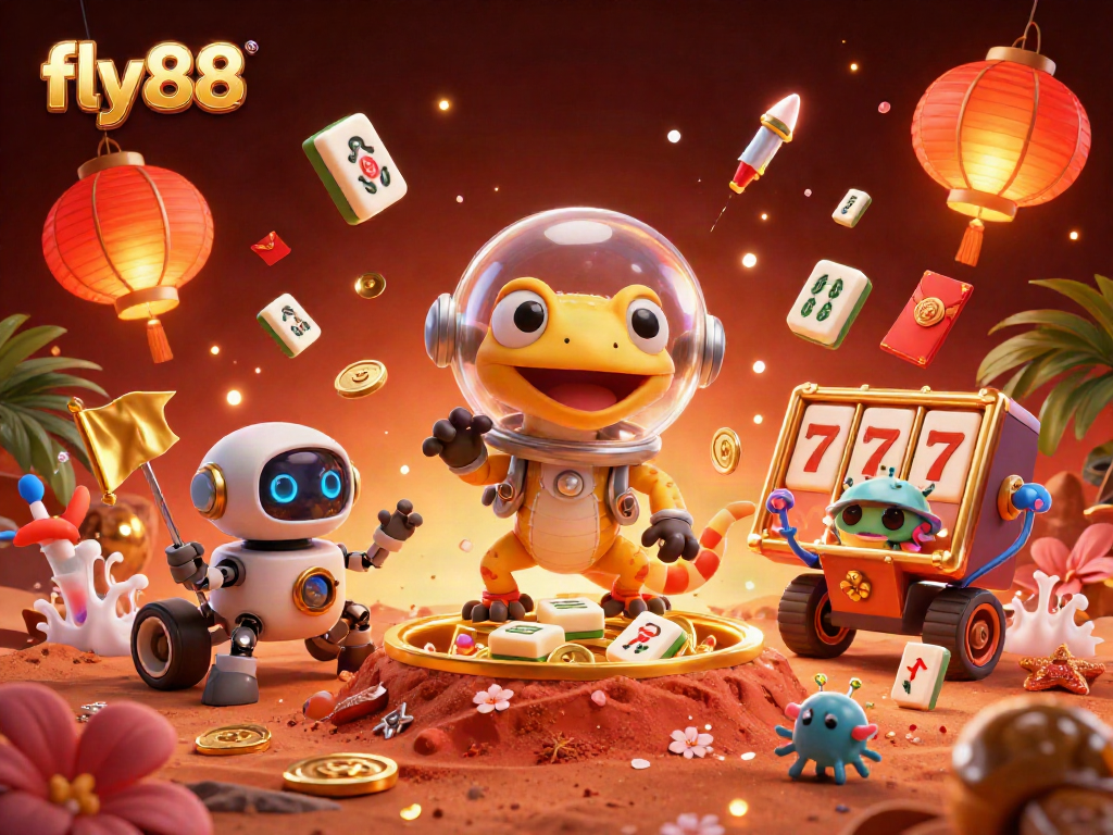 Experience thrilling gameplay at fly88 with a Martian gecko discovering a golden casino.
