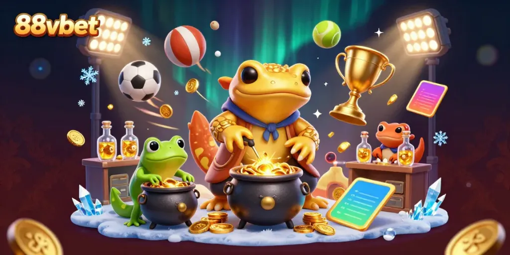 88vbet showcases a dynamic scene of alchemy and sports, merging gold creation with thrilling gameplay elements.