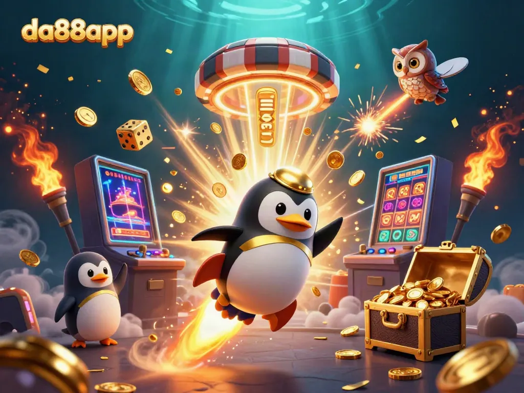 Experience winning excitement at da88app with a stunning 3D illustration of lively casino elements!