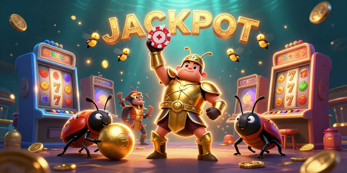 Spin and win with sunwin-pro; a heroic beetle and friends celebrate a jackpot in a vibrant casino scene.