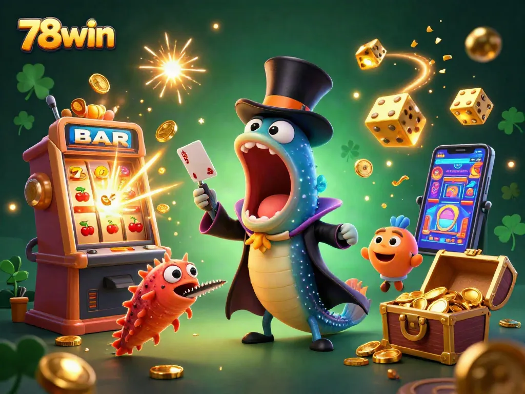Experience excitement with 78win's vibrant 3D illustration capturing thrilling casino jackpots and magic.