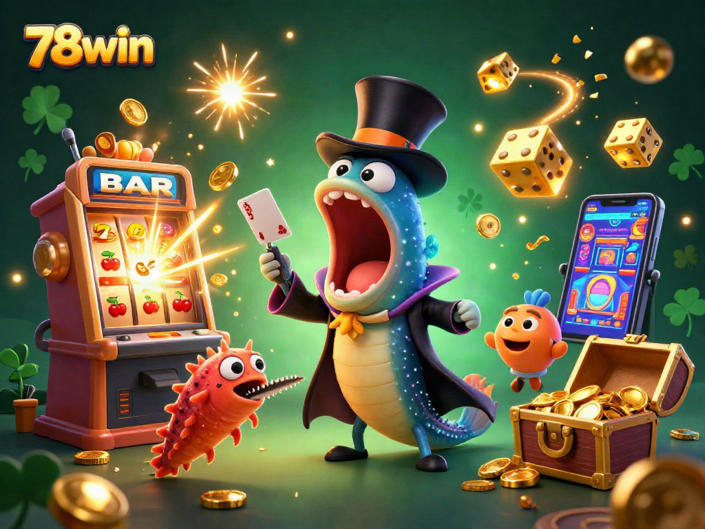 Experience excitement with 78win's vibrant 3D illustration capturing thrilling casino jackpots and magic.