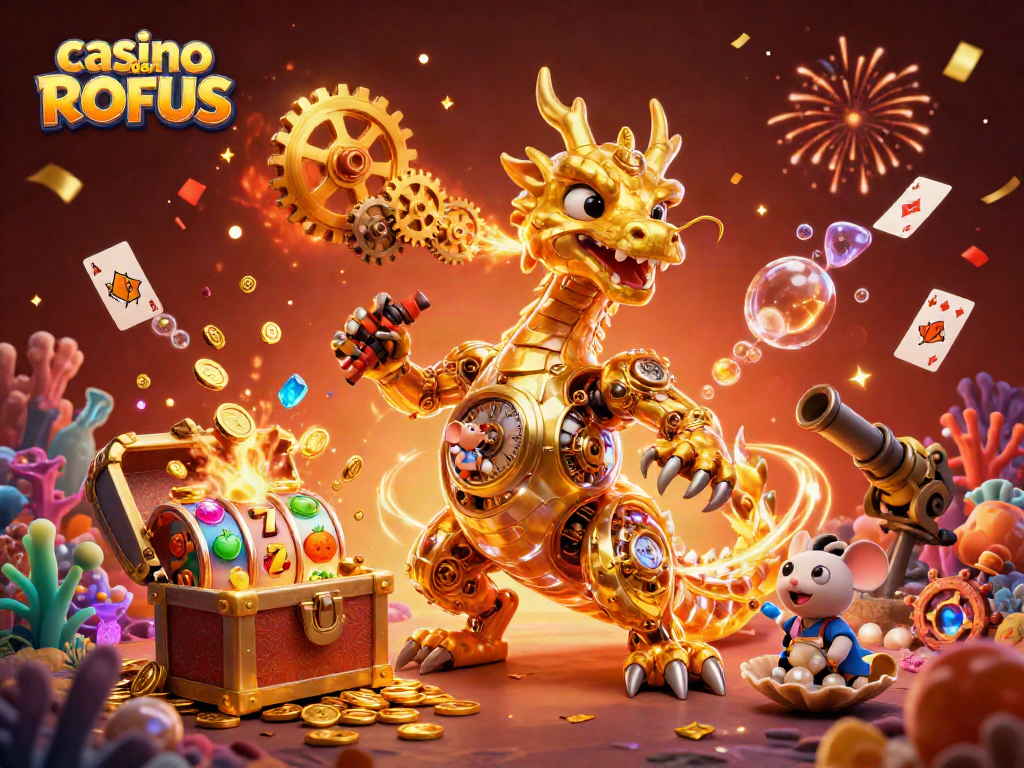 Experience the thrill at casino uden ROFUS with a golden dragon and immersive slot games.