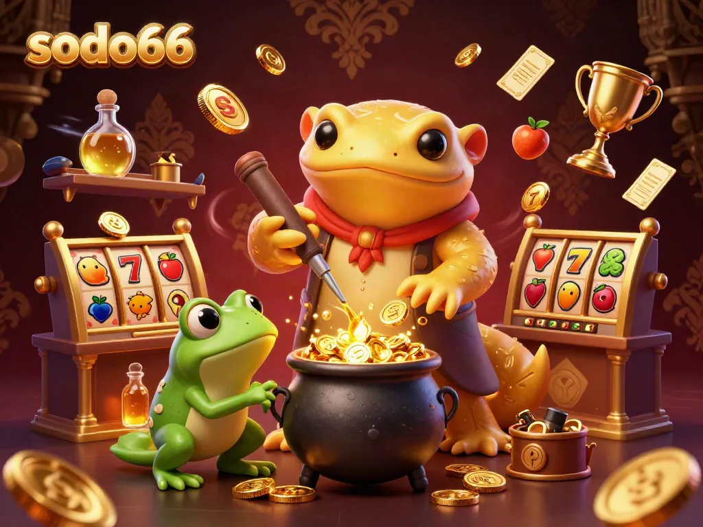 Engage in thrilling gaming at sodo66 with a magical 3D casino scene featuring a golden salamander alchemist.