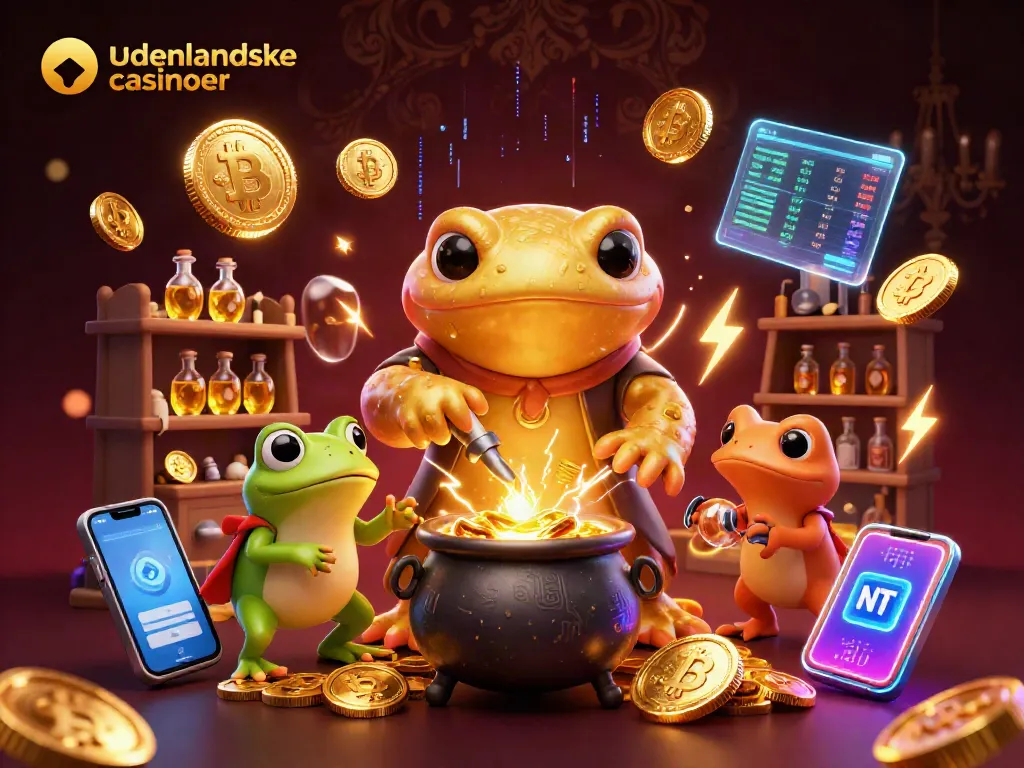 Engage with udenlandske casinoer through a vivid 3D illustration of charming alchemy and gaming elements.