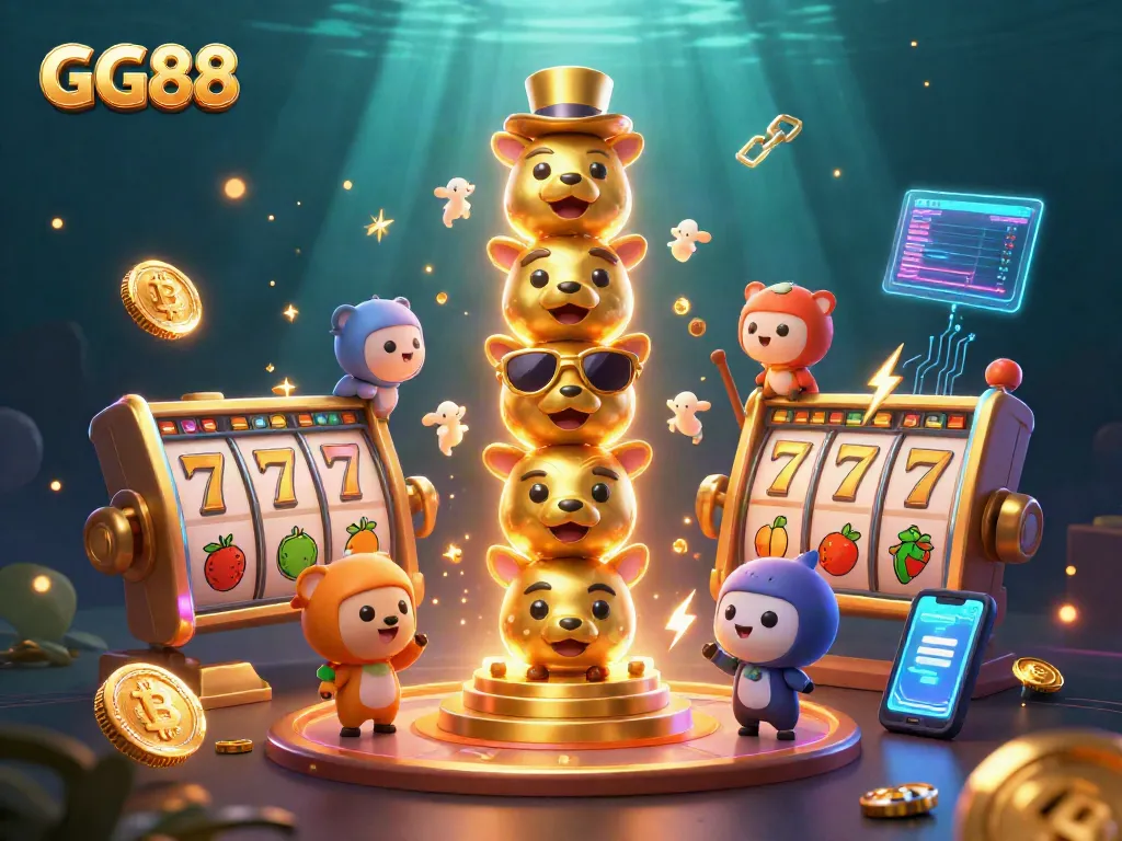 Experience the thrilling GG88 casino adventure with dynamic slot reels and neon coins lighting up the scene.