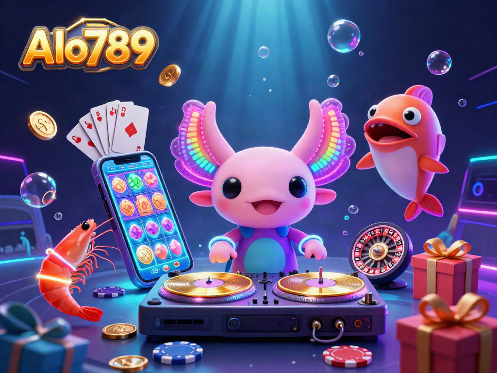 Alo789 engages players with vibrant underwater casino action featuring a DJ axolotl.