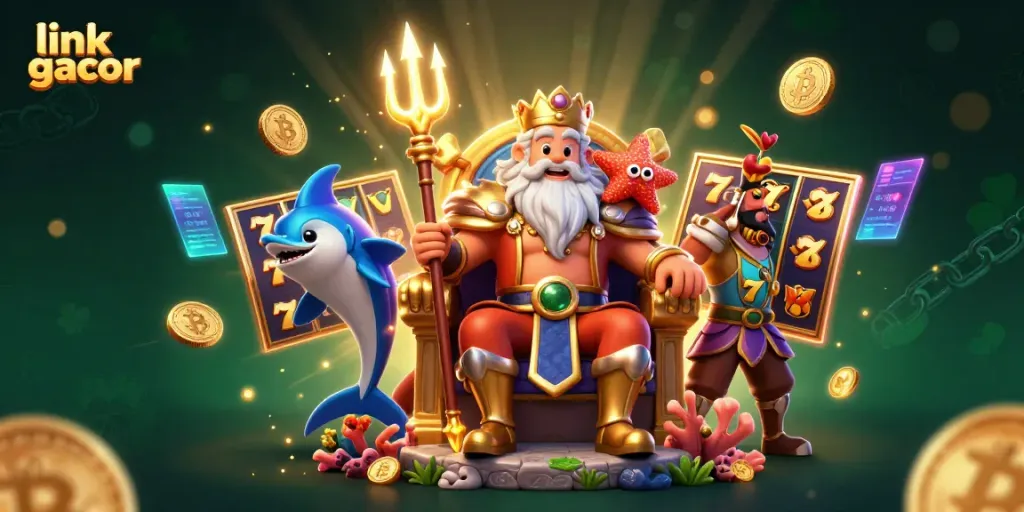 Win big with link gacor in this vibrant slot gaming scene featuring characters and jackpot elements.