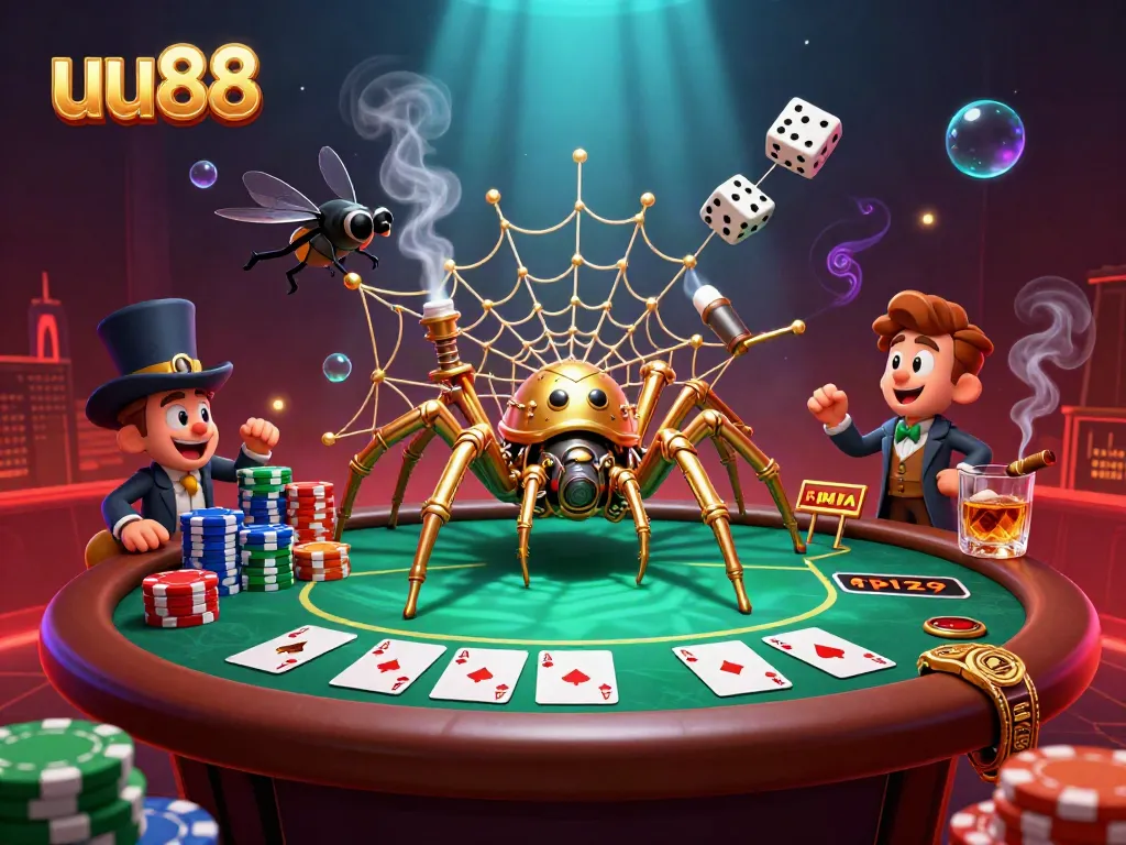 Trap the action in uu88 gaming with a steampunk spider and golden casino elements.