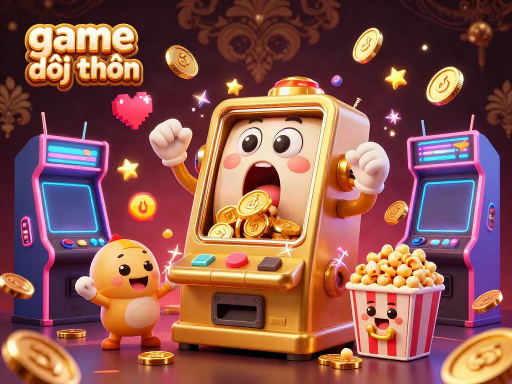 Experience the excitement of game đổi thưởng with a vibrant scene featuring a golden slot machine hitting the jackpot, surrounded by cheering baby slots.