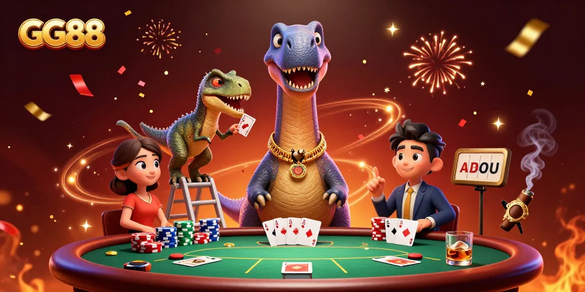 Engage in thrilling poker action at GG88 with a lively 3D casino scene featuring vibrant characters and dynamic gameplay elements.
