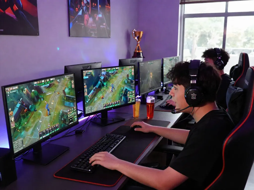 The player passionately competing in esports on KU88, surrounded by gaming gear and screens.
