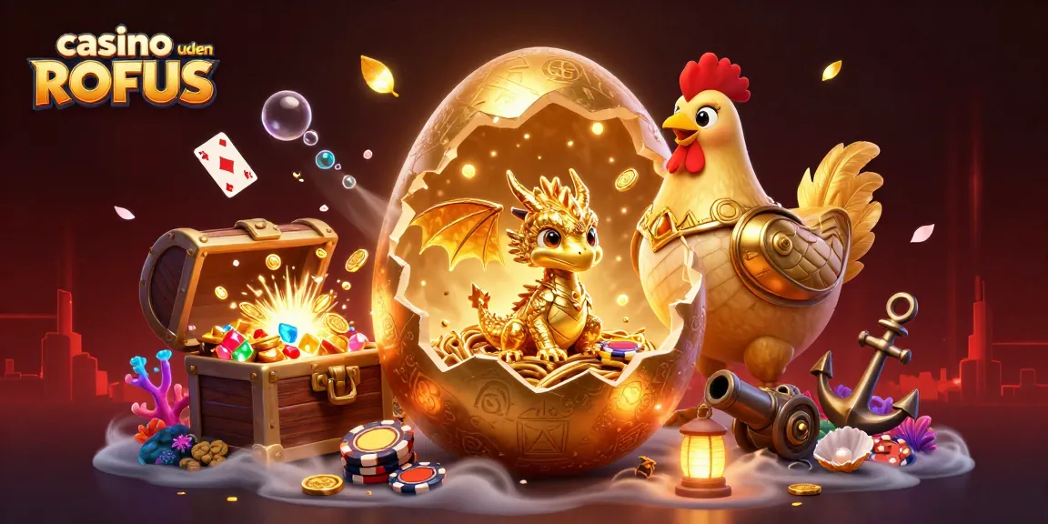 Engage with the vibrant world of casino uden ROFUS, featuring golden dragon and poker chips.