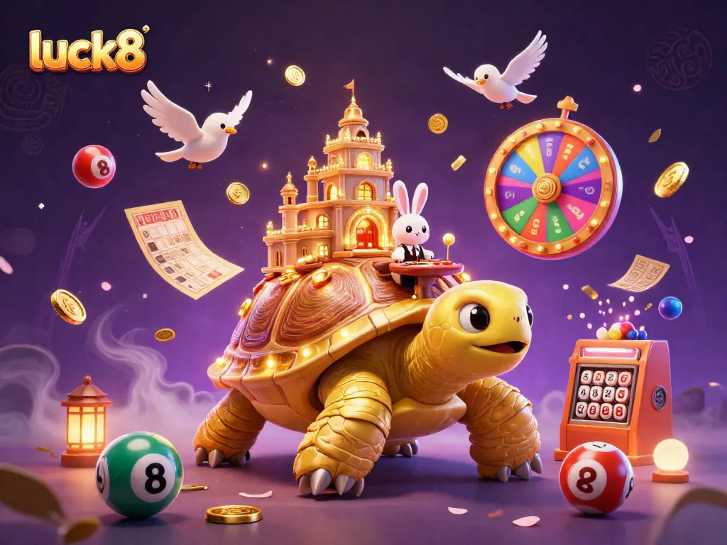 Experience engaging activities with luck8 at a dynamic online casino featuring a giant tortoise and lively elements.