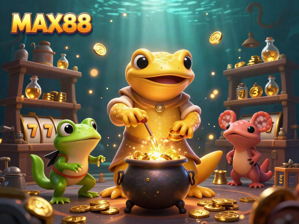 Spin the reels with MAX88 in a magical gold-transmuting lab, overflowing with treasures and vibrant elements.