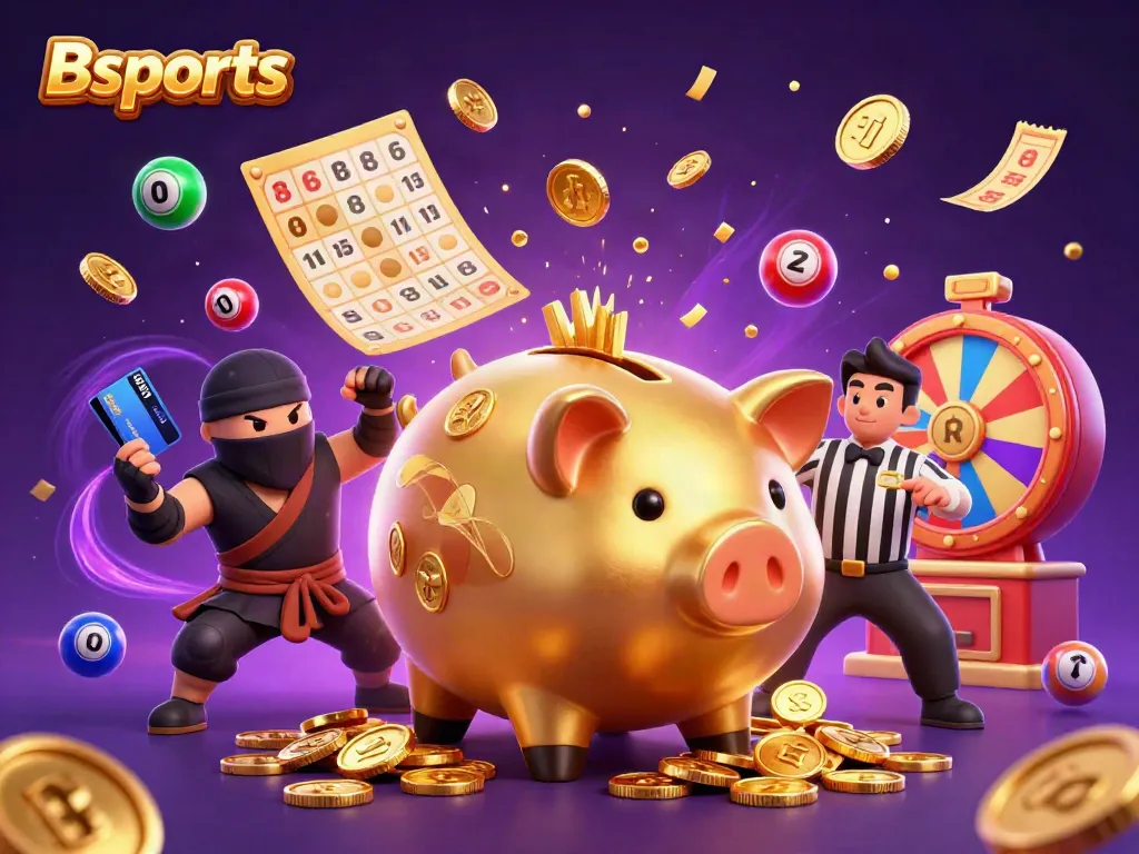 Get ready for action with Bsports as the golden piggy bank warrior and his ninja friends unleash the fun in this vibrant casino scene.