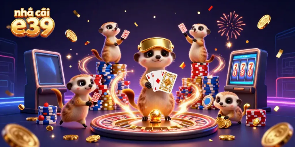 Experience the thrill of nhà cái e39 with our colorful meerkat casino scene filled with games and excitement.