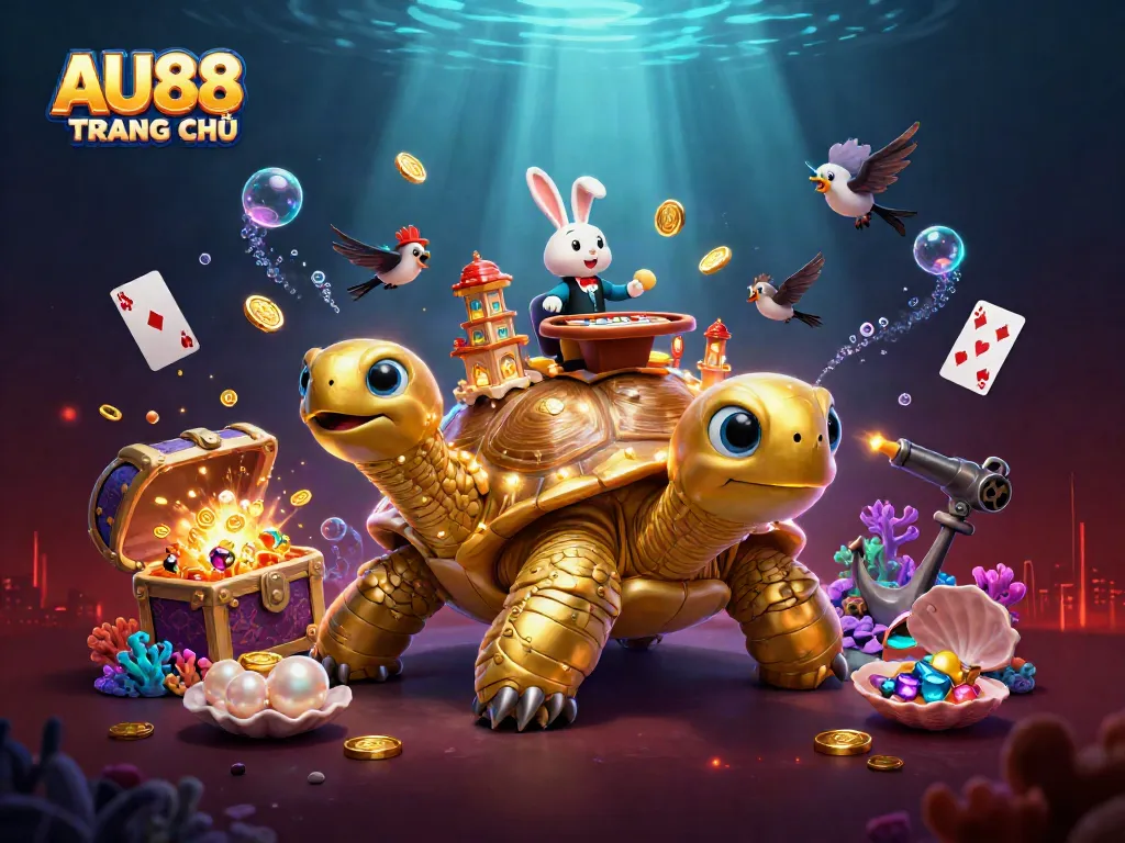 Experience the exciting world of AU88 TRANG CHỦ with cartoon elements and vibrant scene.