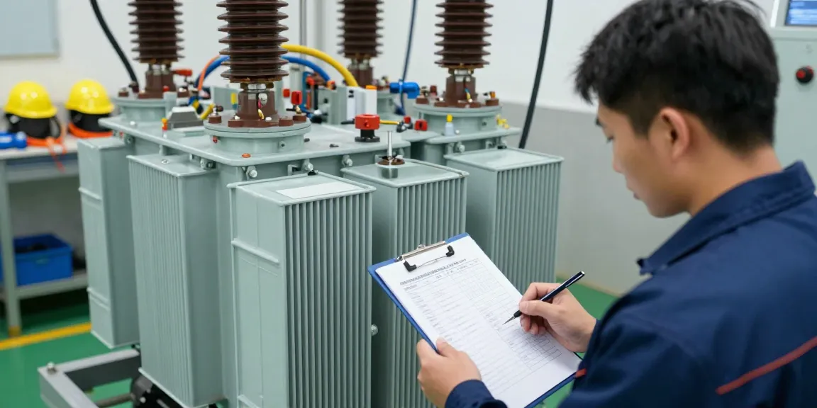 Technicus inspecteert een olie-ondergedompelde transformator, met de vergelijking tussen olie-ondergedompelde vs droogtype transformator zichtbaar in een industriële omgeving.