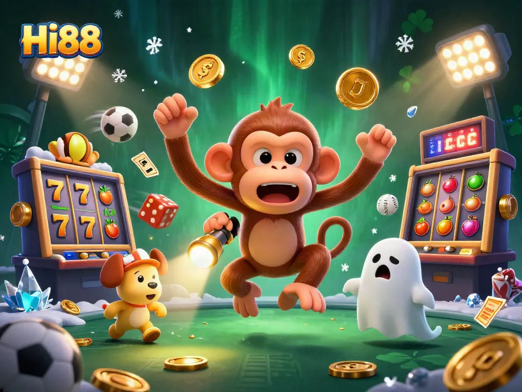 Experience thrilling gameplay with HI88's casino atmosphere, featuring a juggler monkey and ghost-hunter puppy.