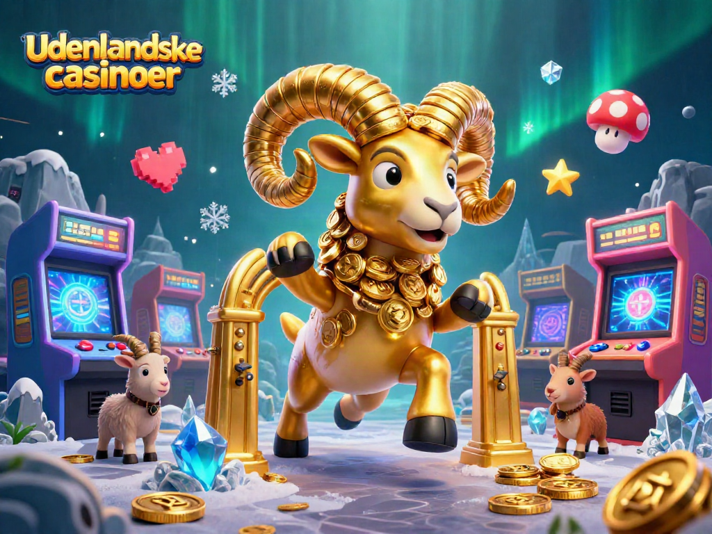 Dynamic scene of udenlandske casinoer featuring a golden ram charging through a lively gaming atmosphere.