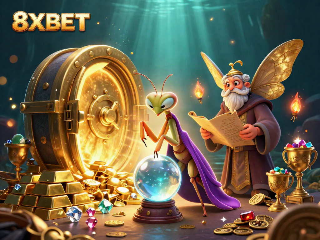 Engage with 8XBET's thrilling casino experience featuring vibrant characters and treasures