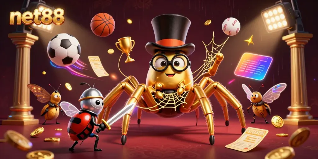 Experience the dynamic casino world at net88 with thrilling gaming scenes and colorful characters.