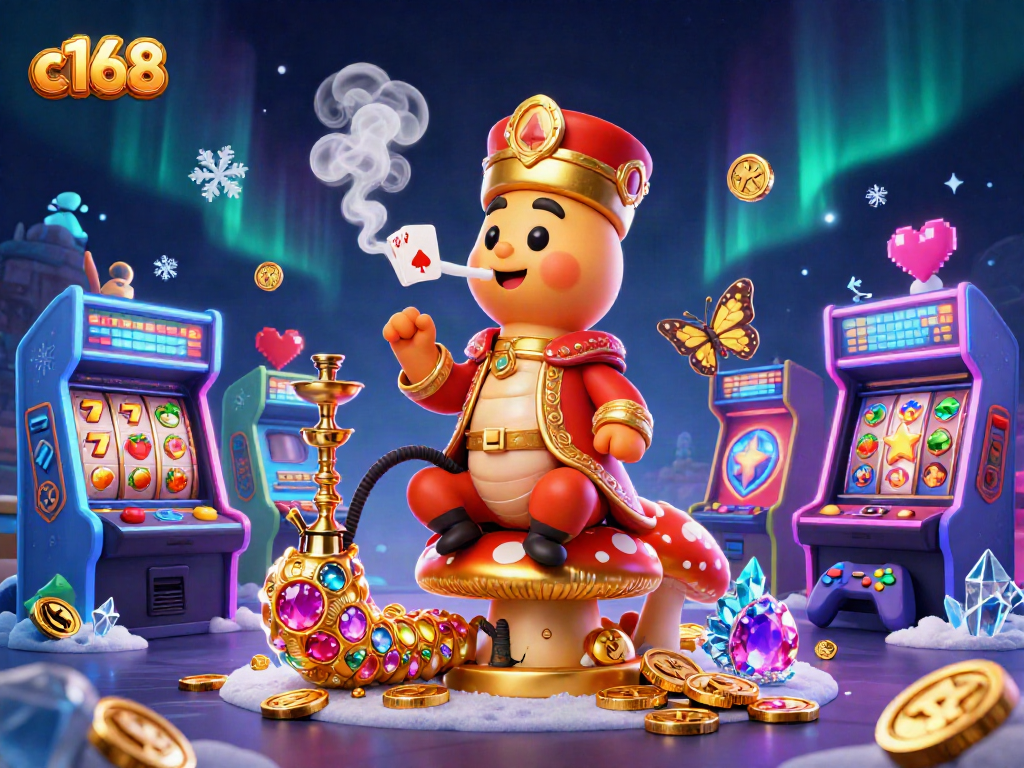 Engage with c168's colorful casino scene featuring vibrant slots and animated characters.