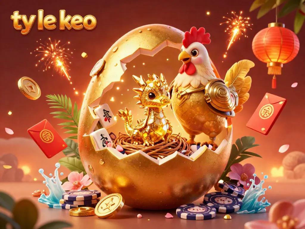Engage in thrilling ty le keo with a dazzling golden dragon and poker chips in a dynamic gambling scene.