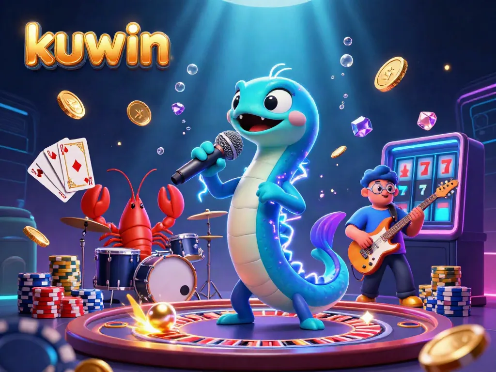 Engage with kuwin through an exciting underwater casino scene featuring a DJ eel, drummer lobster, and guitarist seahorse.