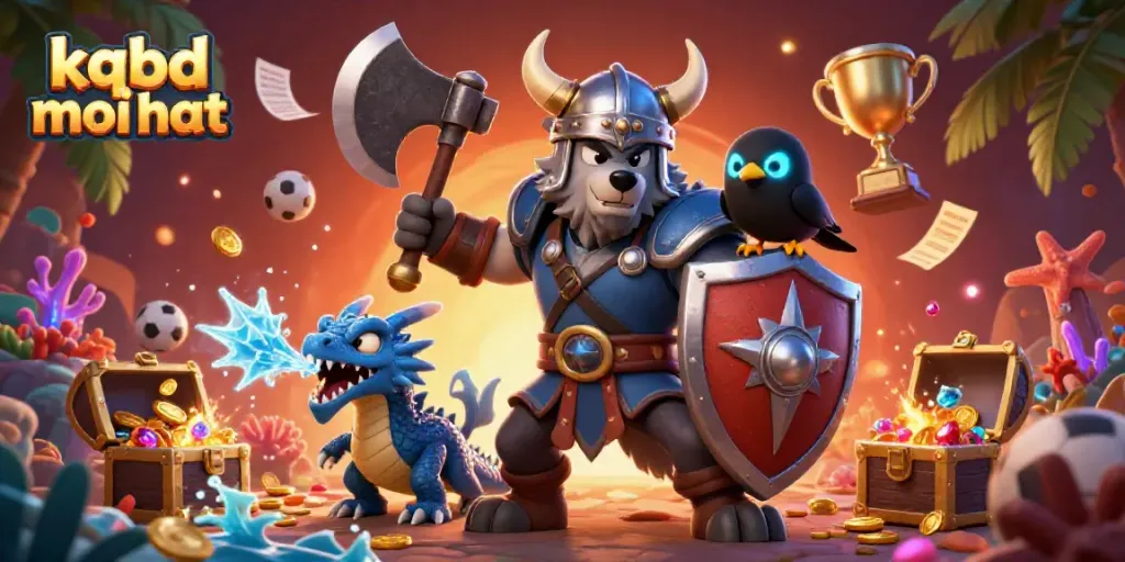 Engage with kqbd moi nhat by witnessing a fierce Viking wolf warrior, a dragon, and a raven amongst sports betting elements.