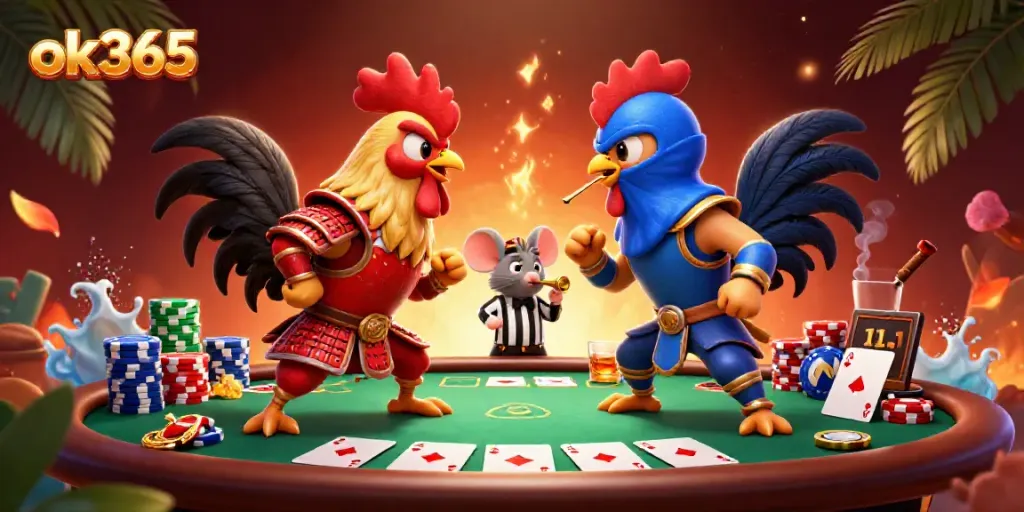 Engage in thrilling moments at ok365 with a showdown between combat-ready roosters.