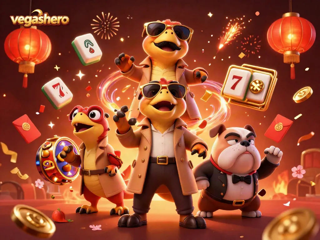 Engage with vegashero in a fun-filled casino scene featuring cartoon raptors and excitement.