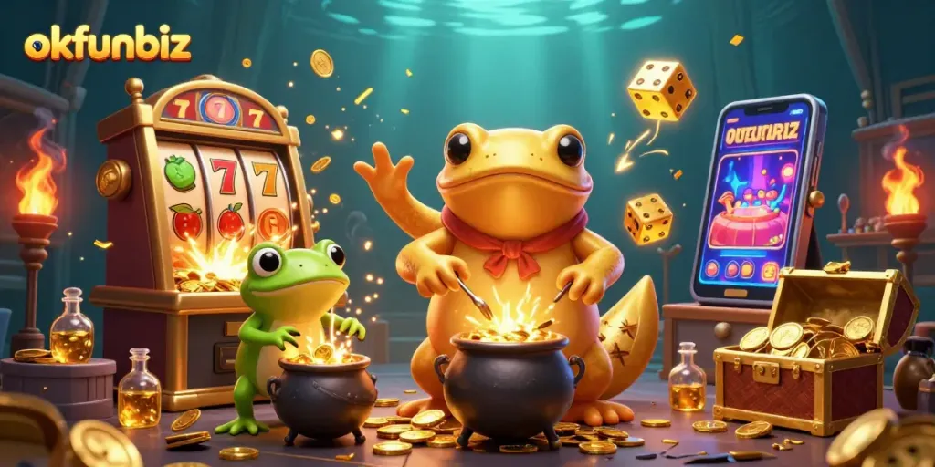 Experience the thrill of jackpot wins with okfunbiz at a vibrant 3D medieval casino scene!