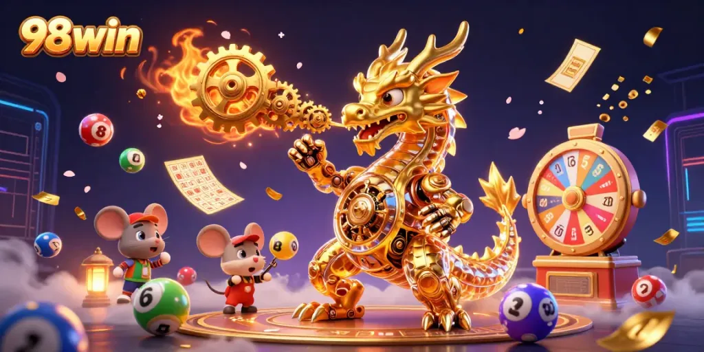 Engage with 98win's thrilling golden dragon and vibrant lottery elements in captivating gameplay.