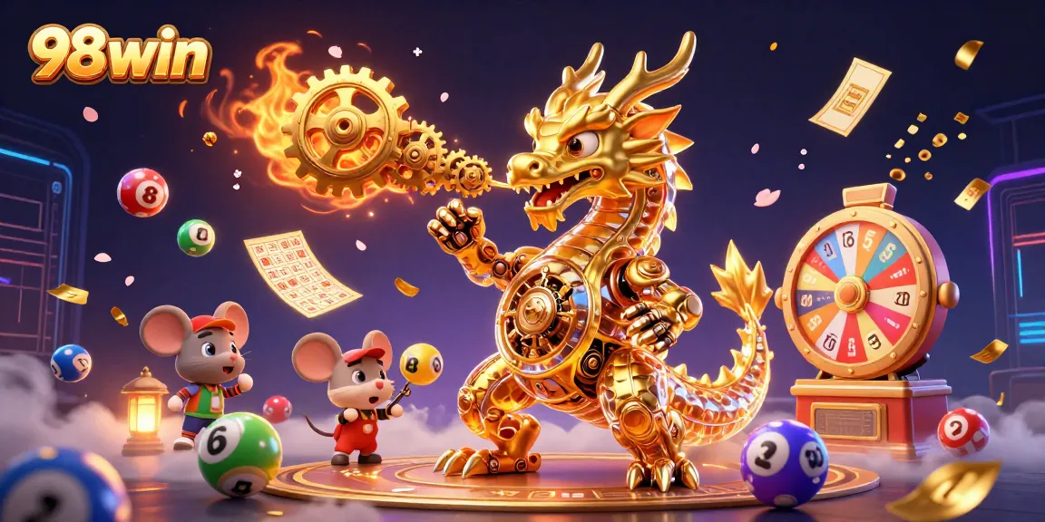 Engage with 98win's thrilling golden dragon and vibrant lottery elements in captivating gameplay.
