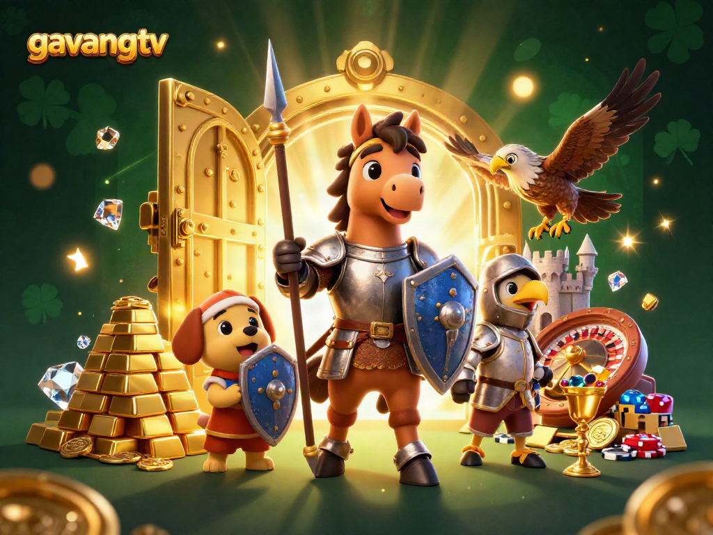 Experience thrilling gambling action with Gavangtv's animated casino scene featuring rich treasures and characters.