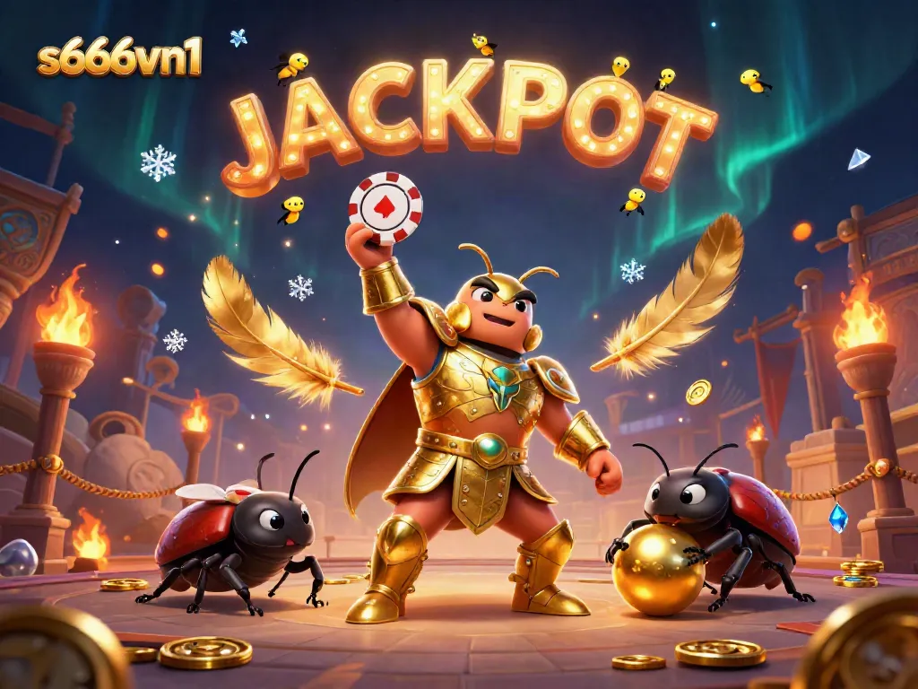 Engage in exciting games with s666vn1 featuring a victorious beetle and magical jackpot atmosphere.
