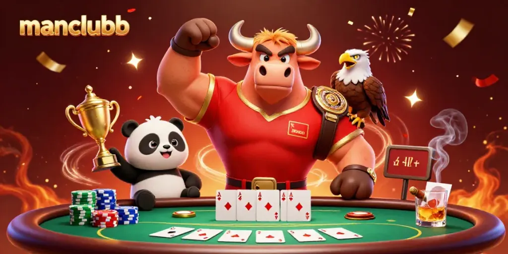 Experience winning moments with manclubb at the casino, celebrating victories with trophy and poker elements.