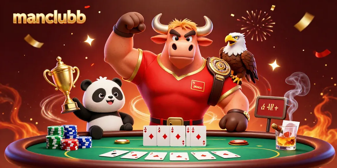 Experience winning moments with manclubb at the casino, celebrating victories with trophy and poker elements.