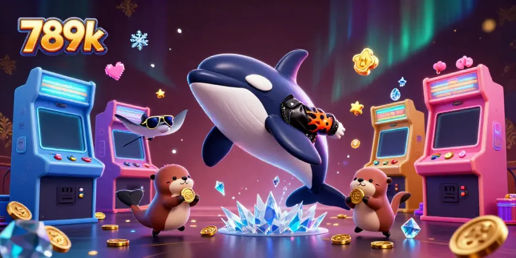 Experience thrilling wins with vibrant characters and classic gaming elements in a lively 789k casino scene.