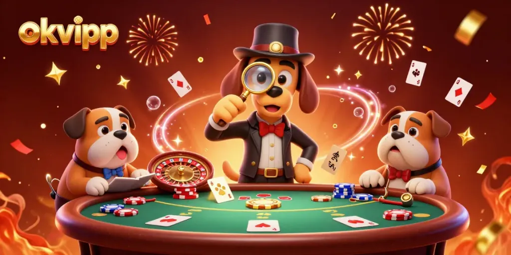 Engage with okvipp in a thrilling poker adventure captured in vibrant 3D illustration.