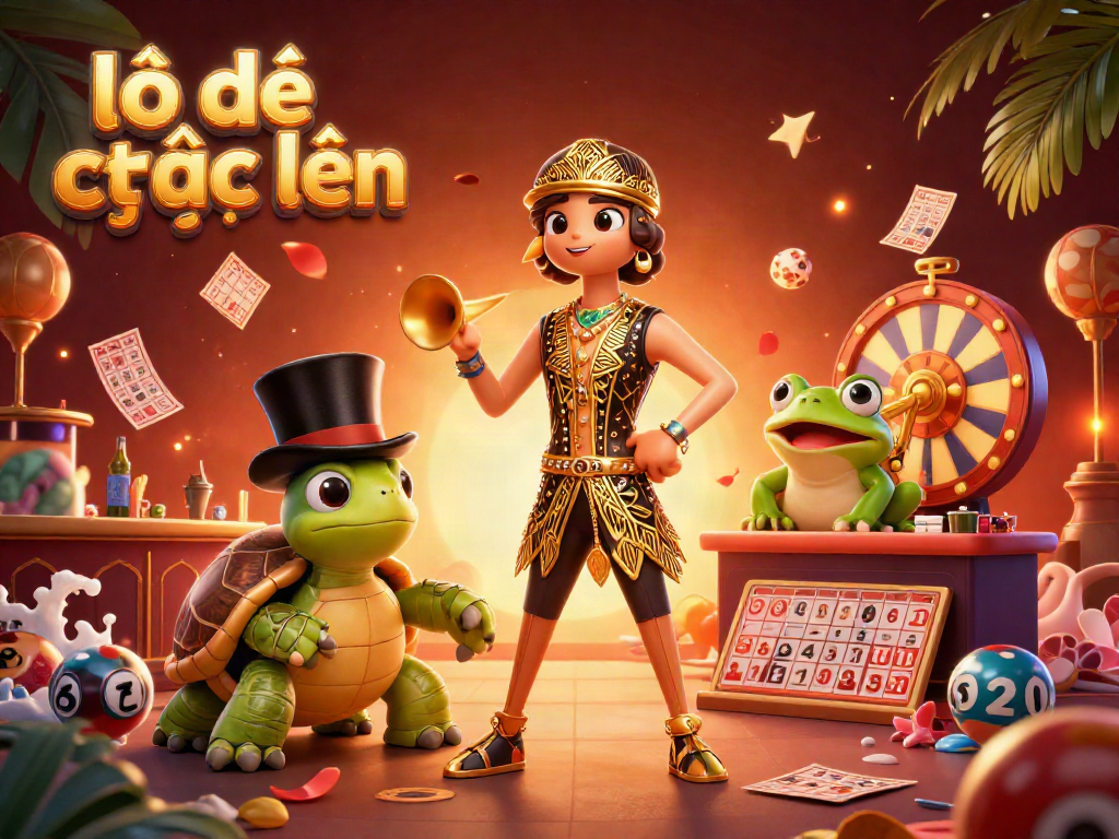 Experience thrilling lô đề trực tuyến with vibrant 3D characters, lively lottery atmosphere, and a dynamic scene.